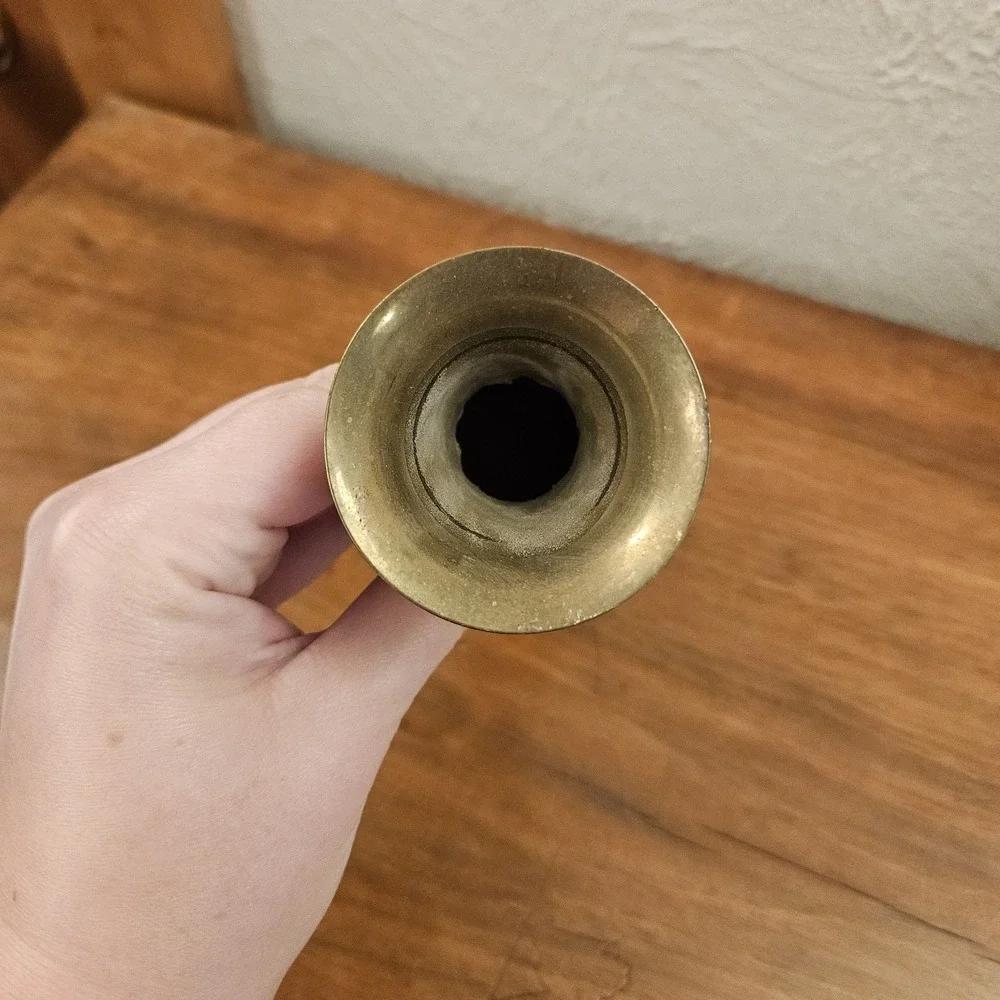 Vintage Solid Brass Bud Vase Made In India Stripes Patina READ